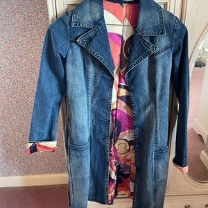 Da knee length jean jacket with belt